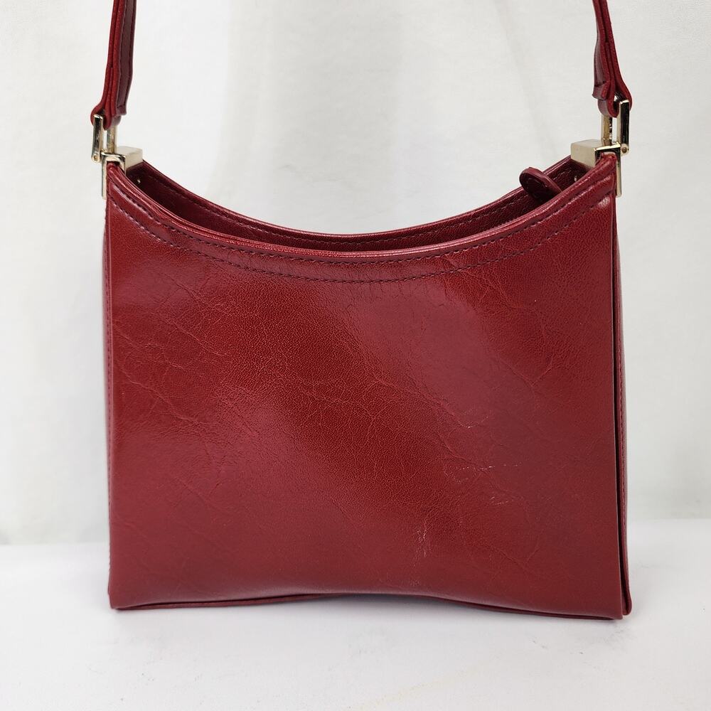 Liz Claiborne Red Shoulder Small 9" Bag Purse Smooth Polyvinyl Structured Gold